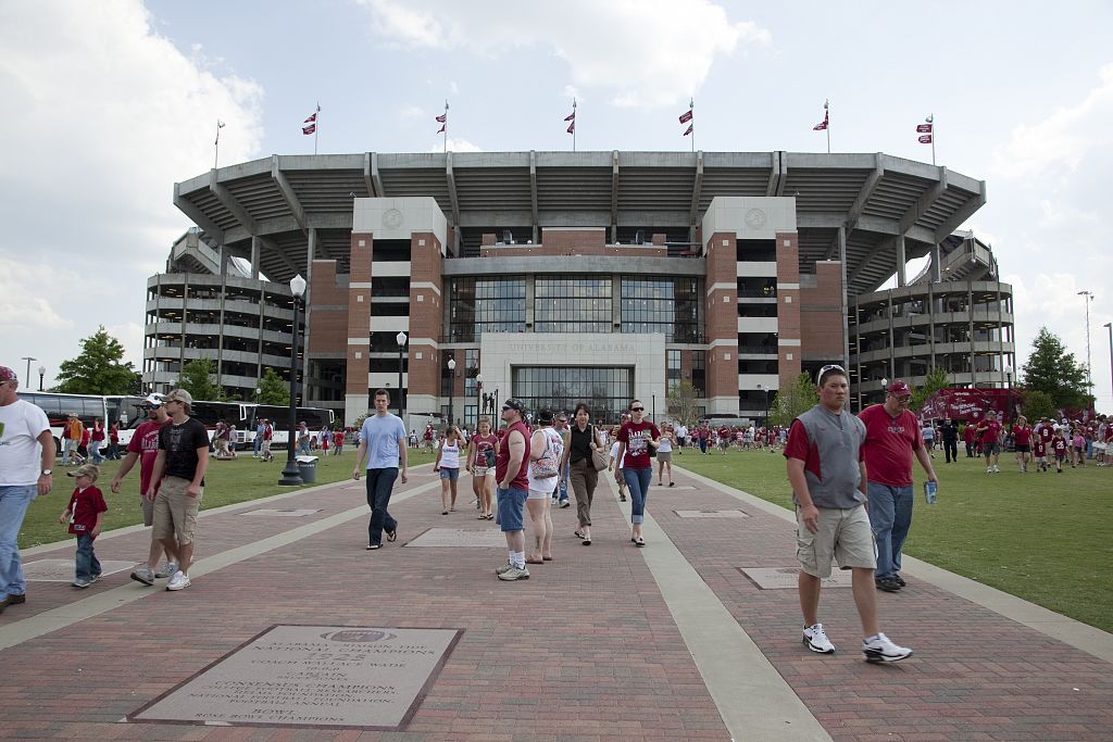 Fans outside Bryant-Denny Stadium in Carol M. Highsmith’s archival 2010 photograph